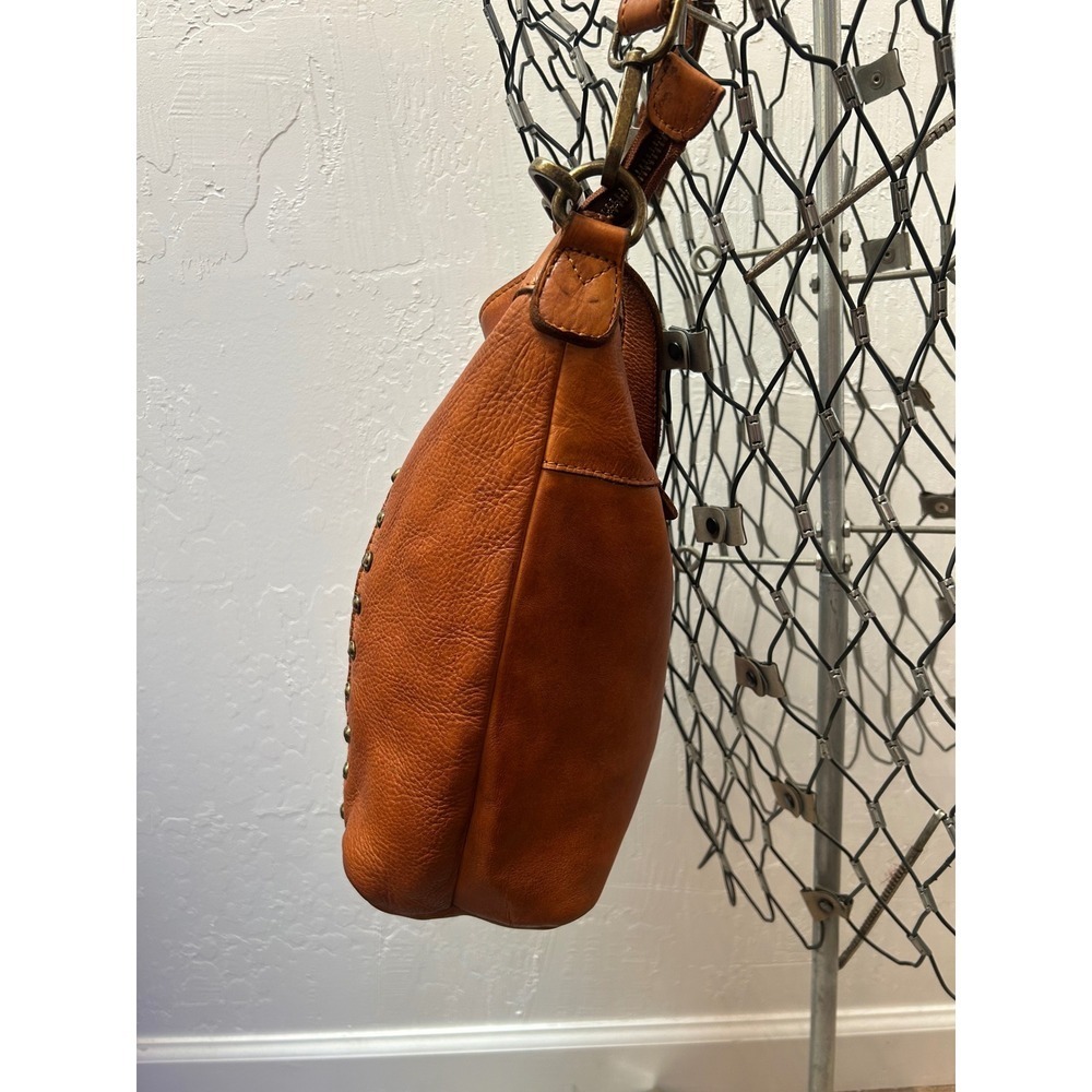 Vilenca Holland Leather Woven Studded Crossbody Hobo Bag Brown Boho Large - Picture 5 of 8